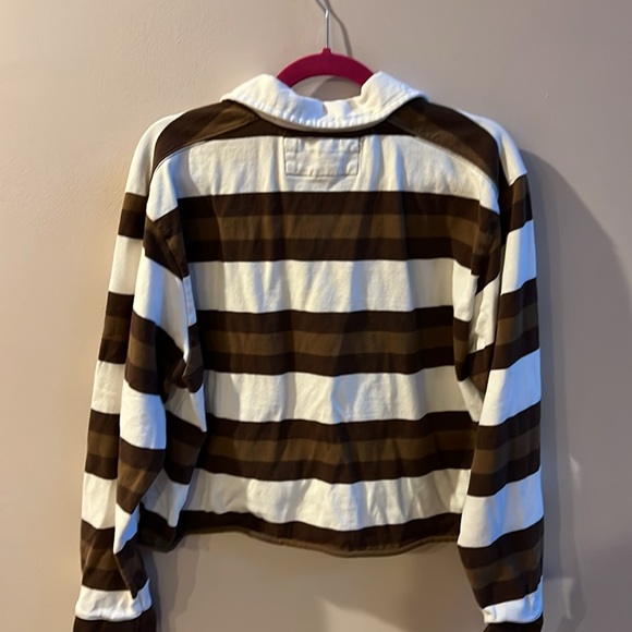 Old Navy Striped Long-sleeved Polo Top Brown/Cream Stripes Cropped a little - Picture 5 of 5